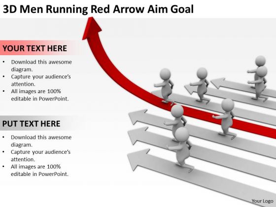 Business People Walking 3d Men Running Red Arrow Aim Goal PowerPoint Slides