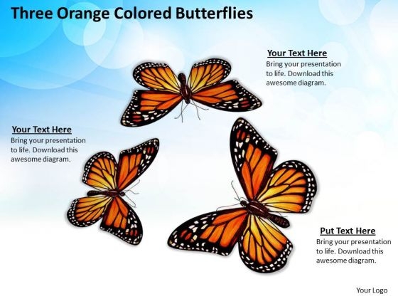 Business Plan And Strategy Three Orange Colored Butterflies Images Photos