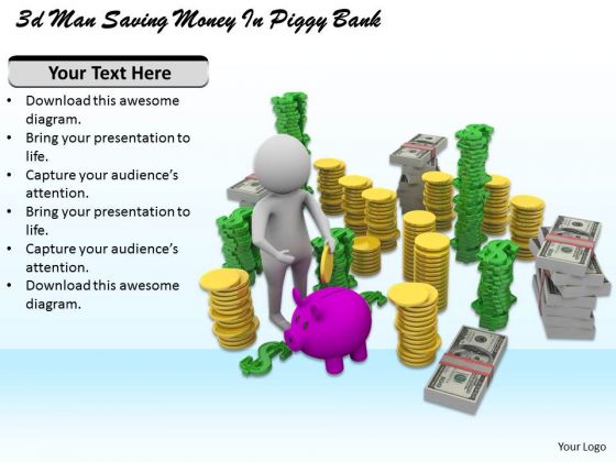 Business Plan Strategy 3d Man Saving Money Piggy Bank Character Models