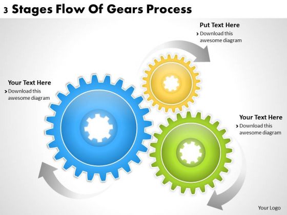 Business Planning Strategy 3 Stages Flow Of Gears Process Strategic Ppt Slide