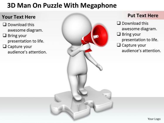 Business Planning Strategy 3d Man On Puzzle With Megaphone Character Modeling Business Planning Strategy 3d Man On Puzzle With Megaphone Character Modeling