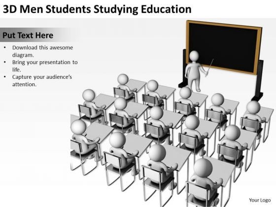 Business PowerPoint Examples 3d Men Students Studying Education Templates