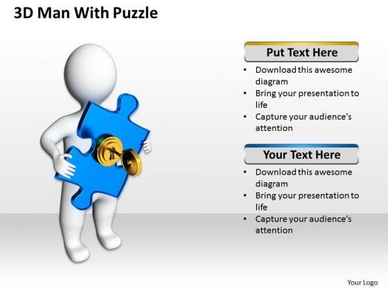 Business Process Diagrams 3d Man With Blue Puzzle PowerPoint Slides Business Process Diagrams 3d Man With Blue Puzzle PowerPoint Slides