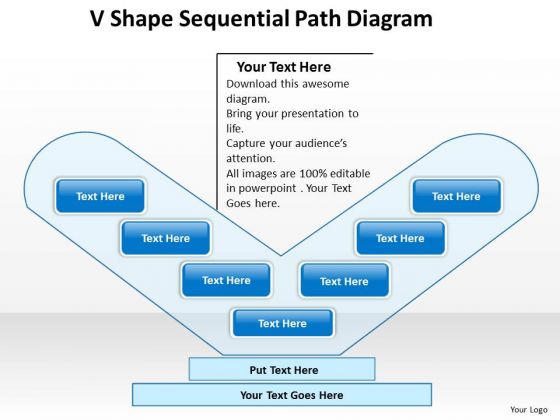 Business Process Flow Diagram V Shape Sequential Path PowerPoint Slides