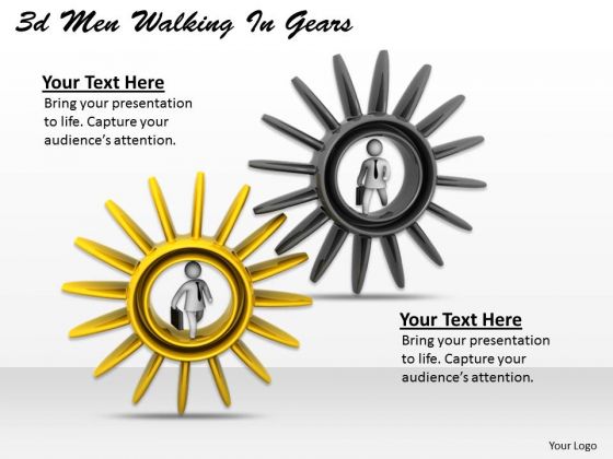 Business Process Strategy 3d Men Walking Gears Basic Concepts