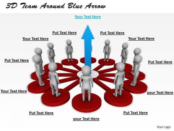 Business Strategy Consulting 3d Team Around Blue Arrow Character Models