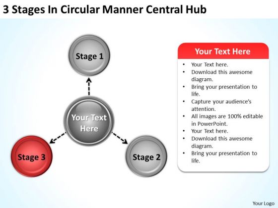 Business Strategy Examples 3 Stages Circular Manner Central Hub Unit