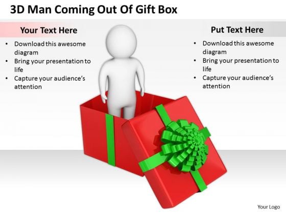 Business Strategy Execution 3d Man Coming Out Of Gift Box Adaptable Concepts