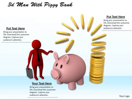Business Strategy Execution 3d Man With Piggy Bank Concepts Business Strategy Execution 3d Man With Piggy Bank Concepts