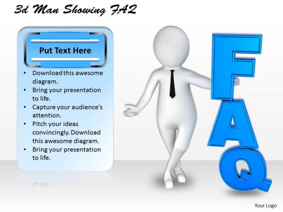 Business Strategy Implementation 3d Man Showing Faq Concept Business Strategy Implementation 3d Man Showing Faq Concept