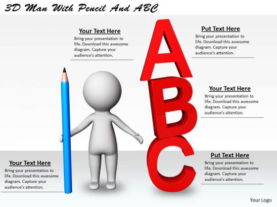 Business Strategy Innovation 3d Man With Pencil And Abc Basic Concepts Business Strategy Innovation 3d Man With Pencil And Abc Basic Concepts