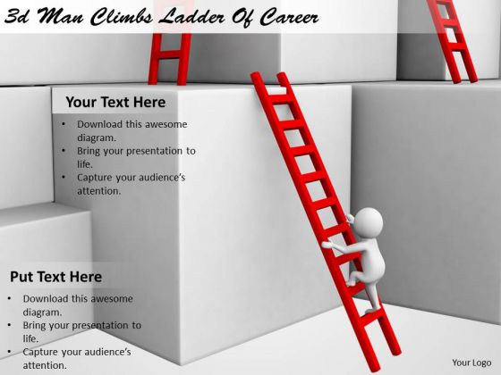 Business Strategy Plan 3d Man Climbs Ladder Of Career Character