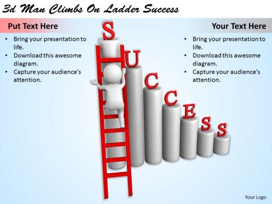 Business Strategy Plan 3d Man Climbs On Ladder Success Character