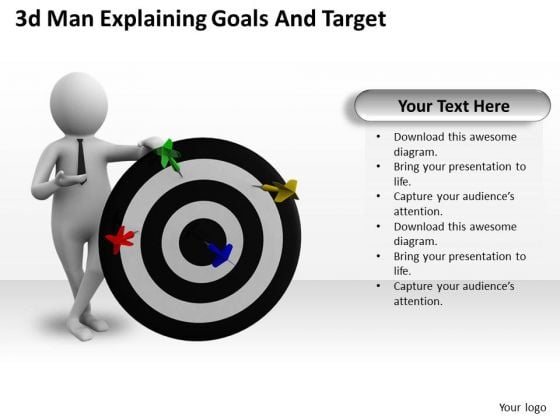 Business Unit Strategy 3d Man Explaining Goals And Target Characters Business Unit Strategy 3d Man Explaining Goals And Target Characters