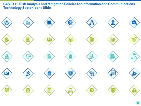 COVID 19 Risk Analysis And Mitigation Policies For Information And Communications Technology Sector Icons Slide Brochure PDF COVID 19 Risk Analysis And Mitigation Policies For Information And Communications Technology Sector Icons Slide Brochure PDF