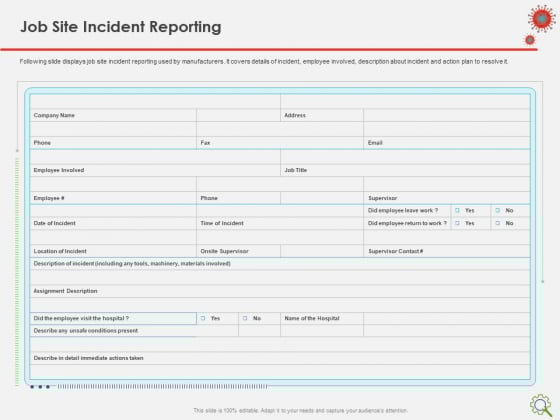 COVID Implications On Manufacturing Business Job Site Incident Reporting Ppt Infographics Diagrams PDF COVID Implications On Manufacturing Business Job Site Incident Reporting Ppt Infographics Diagrams PDF