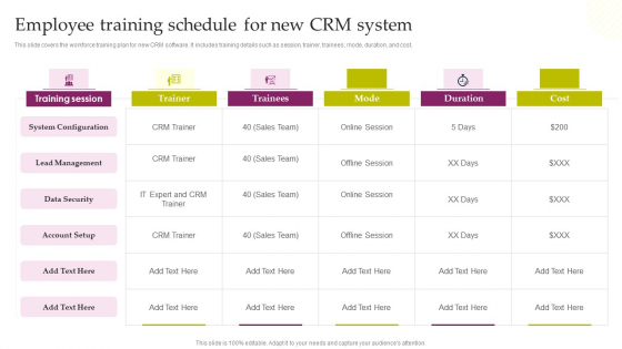 CRM System Deployment Plan Employee Training Schedule For New CRM System Summary PDF