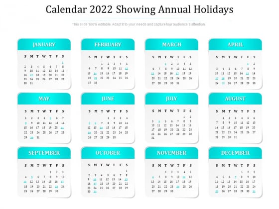 Calendar 2022 Showing Annual Holidays Ppt PowerPoint Presentation Gallery Outfit PDF