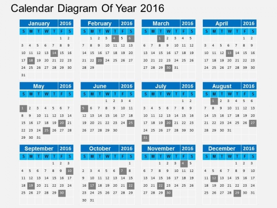 Calendar Diagram Of Year 2016 Powerpoint Templates Calendar Diagram Of Year 2016 Powerpoint Templates