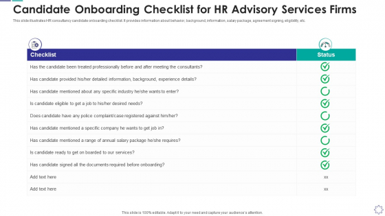 Candidate Onboarding Checklist For Hr Advisory Services Firms