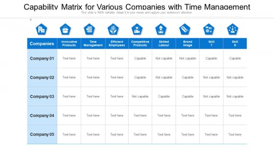 Capability Matrix For Various Companies With Time Management Ppt Gallery Infographics PDF