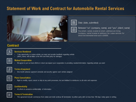 Car Hiring Statement Of Work And Contract For Automobile Rental Services Ppt Portfolio Samples PDF Car Hiring Statement Of Work And Contract For Automobile Rental Services Ppt Portfolio Samples PDF