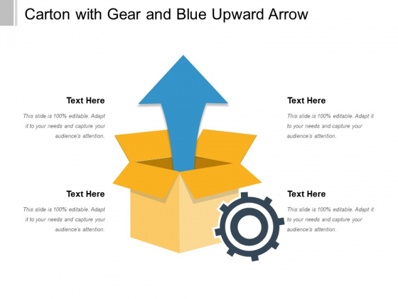 Carton With Gear And Blue Upward Arrow Ppt PowerPoint Presentation Outline Guidelines PDF