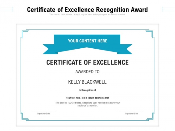 Certificate Of Excellence Recognition Award Ppt PowerPoint Presentation Gallery Graphics Example PDF