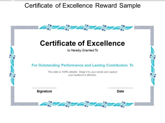 Certificate Of Excellence Reward Sample Ppt PowerPoint Presentation Model Format