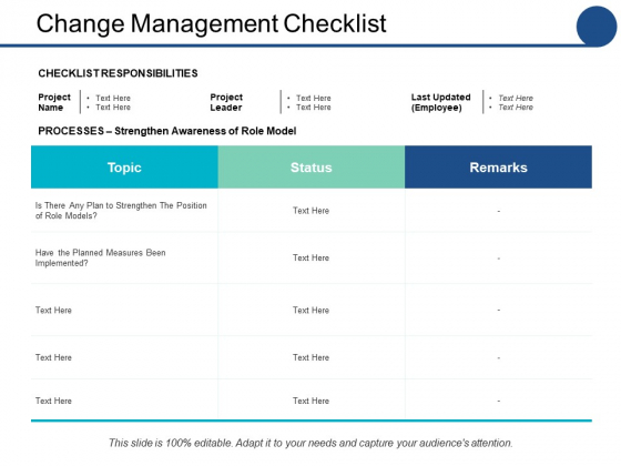 Change Management Checklist Ppt PowerPoint Presentation Slides Structure