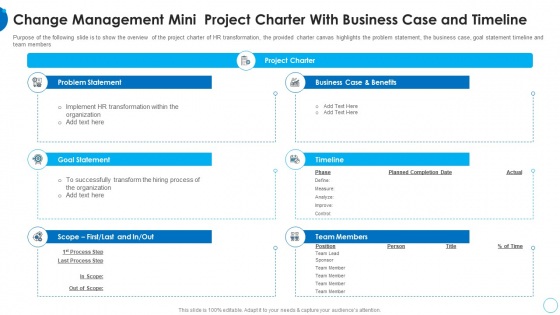 Change Management Mini Project Charter HR Change Management Tools Introduction PDF