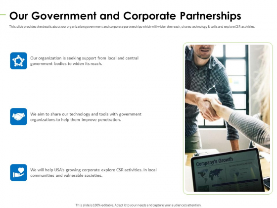 Charity Pitch Deck Our Government And Corporate Partnerships Graphics PDF