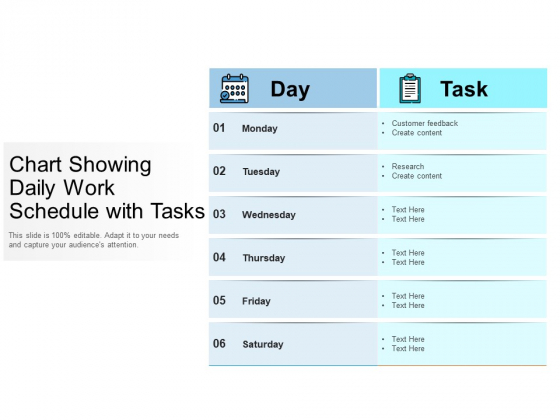 Chart Showing Daily Work Schedule With Tasks Ppt PowerPoint Presentation Gallery Slides PDF Chart Showing Daily Work Schedule With Tasks Ppt PowerPoint Presentation Gallery Slides PDF