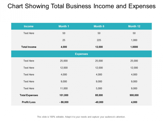 Chart Showing Total Business Income And Expenses Ppt PowerPoint Presentation Show Rules PDF