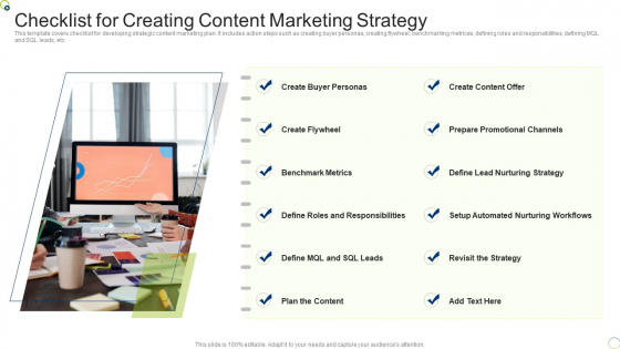 Checklist For Creating Content Marketing Strategy Summary PDF