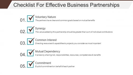 Checklist For Effective Business Partnerships Template 1 Ppt PowerPoint Presentation Portfolio Guide