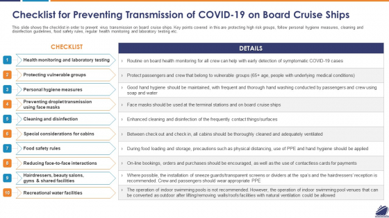 Checklist For Preventing Transmission Of COVID 19 On Board Cruise Ships Introduction PDF