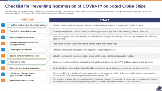 Checklist For Preventing Transmission Of COVID 19 On Board Cruise Ships Introduction PDF Checklist For Preventing Transmission Of COVID 19 On Board Cruise Ships Introduction PDF