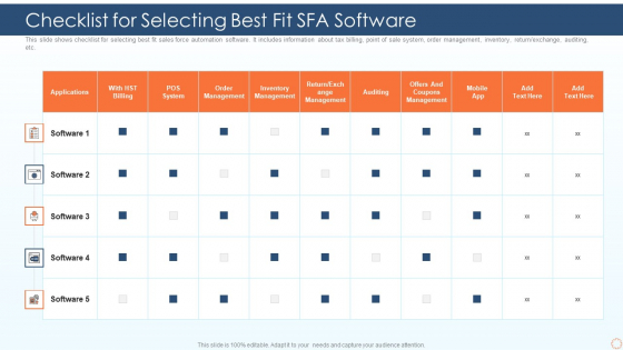 Checklist For Selecting Best Fit SFA Software Ppt PowerPoint Presentation File Outline PDF Checklist For Selecting Best Fit SFA Software Ppt PowerPoint Presentation File Outline PDF