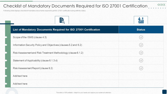 Checklist Of Mandatory Documents Required For ISO 27001 Certification Structure PDF