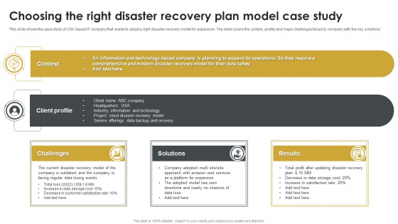 Choosing The Right Disaster Recovery Plan Model Case Study Icons PDF