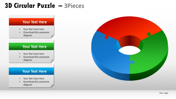 Chromatic 3d Circular Puzzle 3 Pieces PowerPoint Slides And Ppt Diagram Templates