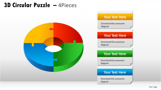 Chromatic 3d Circular Puzzle 4 Pieces PowerPoint Slides And Ppt Diagram Templates