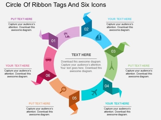 Circle Of Ribbon Tags And Six Icons Powerpoint Template Circle Of Ribbon Tags And Six Icons Powerpoint Template