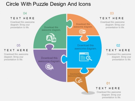 Circle With Puzzle Design And Icons Powerpoint Template