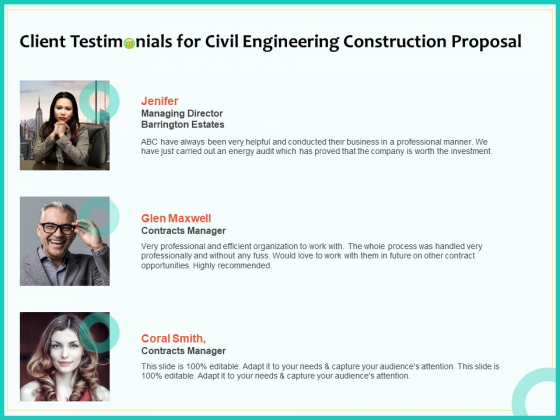 Civil Engineering Consulting Services Client Testimonials For Civil Engineering Construction Proposal Portrait PDF Civil Engineering Consulting Services Client Testimonials For Civil Engineering Construction Proposal Portrait PDF