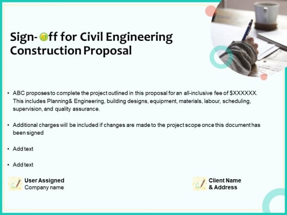 Civil Engineering Consulting Services Sign Off For Civil Engineering Construction Proposal Designs PDF