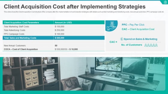 Client Acquisition Cost After Implementing Strategies Ppt Icon Rules PDF Client Acquisition Cost After Implementing Strategies Ppt Icon Rules PDF