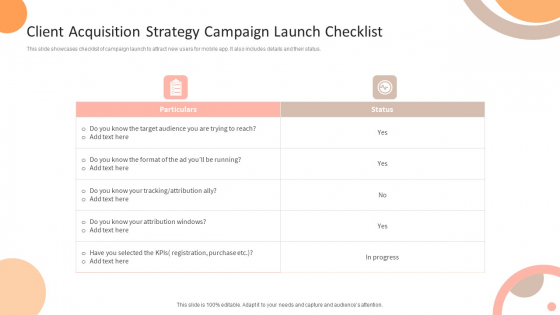 Client Acquisition Strategy Campaign Launch Checklist Ppt Infographic Template Information PDF