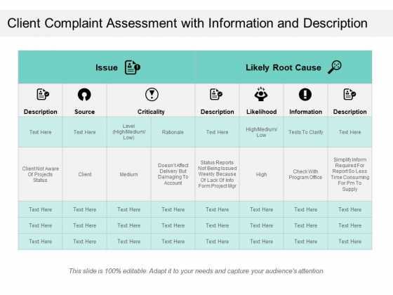 Client Complaint Assessment With Information And Description Ppt PowerPoint Presentation Gallery File Formats PDF Client Complaint Assessment With Information And Description Ppt PowerPoint Presentation Gallery File Formats PDF